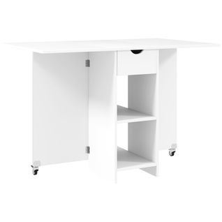 Table Pliante Mobile Pour 2-4 Personnes, Avec Rangement Ouvert Et 1 Tiroir, 114,5 X 70 X 75 Cm