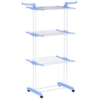 Séchoir à Linge En Acier Extensible Roulable 4 Niveaux Pour Intérieur Et Extérieur, Bleu
