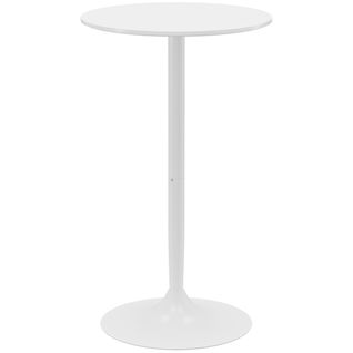 Table Bar Ronde Acier 60 Cm Réglable En Hauteur Design Compact, Blanc