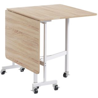 Table Pour 4-6 Personnes, Pliante Avec Roulettes, Cadre En Acier, Charge Jusqu’à 50 Kg, En Chêne