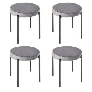 Set De 4 Tabourets De Cuisine Empilables, Velours Rembourré, Métal Gris, 41,5 X 41,5 X 46 Cm