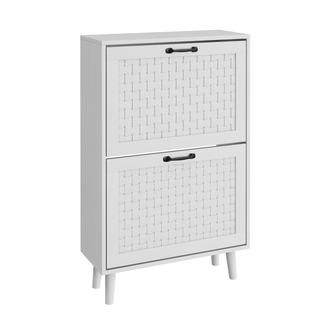 Armoire à Chaussures En Bois Massif Avec Tiroirs En Rotin Faits à La Main, Conception Étroite