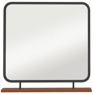 Miroir Mural 55 X 55,5 Cm En Bois Avec Étagère, Miroir Décoratif Pour Chambre, Salle De Bain, Noir