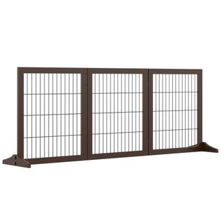 Barrière Pour Chien En Bois De Pin, Autonome, 185x36x71cm, Brun