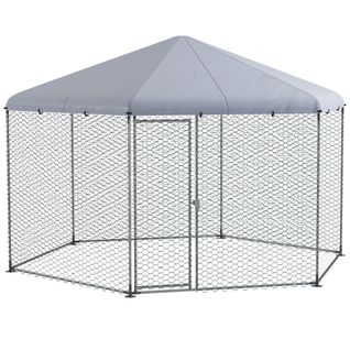 Enclos à Poules En Acier Avec Couverture, Porte, Pour 10-15 Poules, Gris