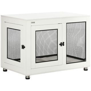 Cage Pour Chien En Métal Avec Plateau, Coussin, 2 Portes, 94 X 60 X 71,5 Cm, Blanc Et Noir