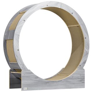 Roulette Pour Chats En Bois Avec Frein Et Griffoir, Gris