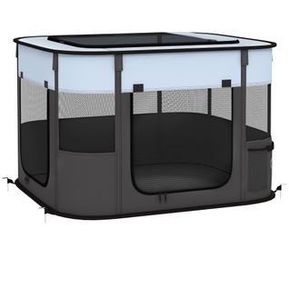 Parc Pour Chiots En Tissu Maillé, Pliable Et Respirant, Avec Portes Et Fenêtres, Gris