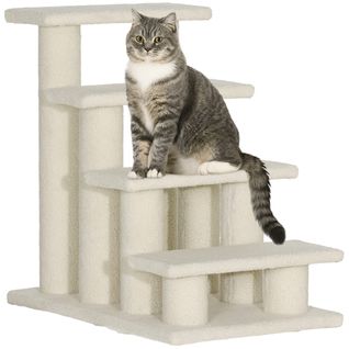Escalier Pour Chiens Et Chats En Peluche, 4 Marches, Idéal Pour Animaux Âgés, Beige