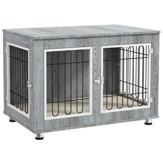 Cage Pour Chien En Métal Avec Coussin, 2 Verrous, Portes Doubles, Gris, 90 X 58 X 65 Cm