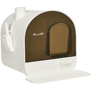 Litière Pour Chats En Plastique Avec Couvercle Et Tapis, Blanche