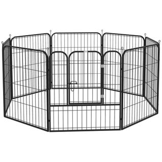 Enclos Pour Chiots En Métal Avec Porte Personnalisable 79x79cm, Noir