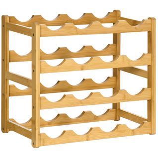 Rangement à Vin En Bambou Pour 16 Bouteilles, Design En Bois Naturel, 43x23,5x38cm