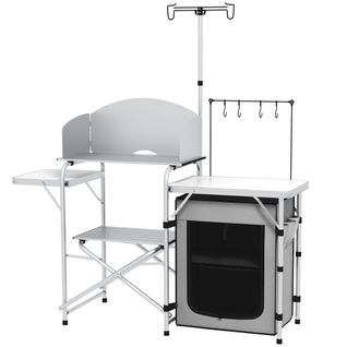 Cuisine De Camping Pliable En Aluminium Avec Protection Uv Et Pare-vent, 3 Plans De Travail