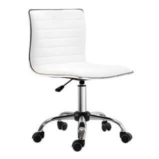 Chaise De Bureau En Cuir Blanc, Réglable En Hauteur 78-90 Cm, Avec Dossier, Jusqu'à 120 Kg
