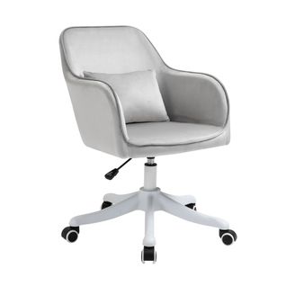 Fauteuil De Bureau En Tissu Avec Fonction Massage, Accoudoirs Et Coussin Lombaire, Gris