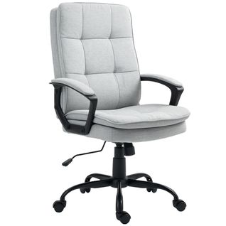 Chaise De Bureau Ergonomique En Lin Avec Accoudoirs, Réglable, Fonction Basculante, Gris