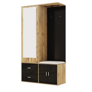 Armoire En Bois Avec Miroir, Meuble à Chaussures, Banc à Chaussures Et Cintres Extensibles