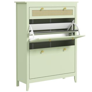 Meuble à Chaussures Avec 2 Clapets En Bois, Tiroir, Pour 12 Paires, Vert