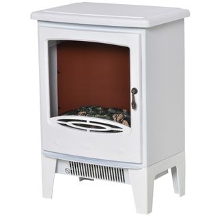 Électro Cheminée Sur Pied En Métal Et Plastique Abs, Effet Flammes, Blanc, 39 X 26 X 54,8 Cm