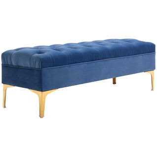 Banc De Lit En Velours Avec Pieds Surélevés 118 X 45 X 42 Cm Pour Chambre Et Couloir, Bleu
