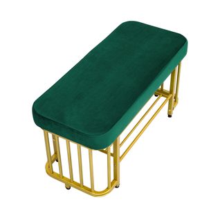 Banc à Chaussures Moderne En Velours Et Métal Robuste, Banc Gain De Place, Vert Et Doré