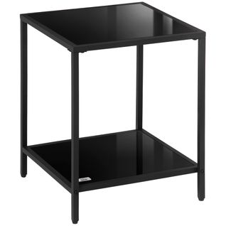 Table D'appoint En Acier Noir, Table Basse En Verre Trempé à 2 Niveaux, 40 X 40 X 50 Cm