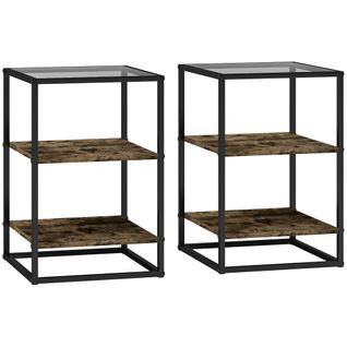 Table Basse En Verre, Ensemble De 2 Pièces, 3 Niveaux, Bois Rustique, 37 X 40 X 55,5 Cm