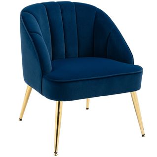 Fauteuil Lounge Velours, Relax Avec Pieds En Acier, 65 X 64 X 77 Cm, Bleu Foncé