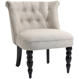 Fauteuil Relax Vintage, Lin Et Bois, Confortable, Idéal Pour Salle à Manger Et Salon, Beige Noir