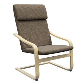 Fauteuil Relax En Bois De Bouleau Avec Coussin, Simili Lin, Marron