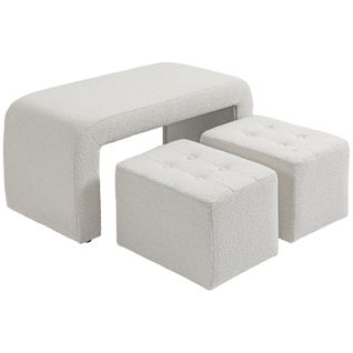 Set De Poufs 3 Pièces, Poufs Rembourrés Élégants, Blanc