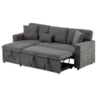Canapé d’angle convertible L avec rangement et étagère Intégrée, USB intégré et coussins, gris foncé