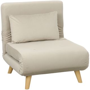 Fauteuil Convertible Avec Fonction Lit, Velours, Dossier Réglable, Beige