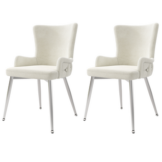 Chaise De Salon En Tissu Beige Avec Pieds En Métal Argenté, Ensemble De 2