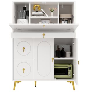 Buffet En Bois Moderne Avec Portes Pliantes, Multifonctionnel, Blanc