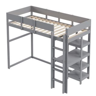 Lit Mezzanine En Bois De Pin Massif, Pour Enfants Et Adolescents, Gris, 90 X 200cm