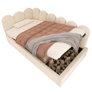 Lit enfant En Velours, Avec Rangement Hydraulique, 90x190 En Métal, Beige