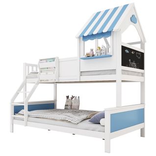 Lit Superposé En Pin Avec Espace De Rangement, Échelle Inclinée à Trois Niveaux, 90x200cm/120x200cm