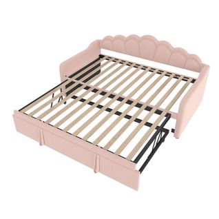 Lit Gigogne Avec Lit Escamotable, Velours, Bande LED Colorée, Rose, 90x200cm