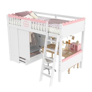 Lit Mezzanine En Bois De Pin Certifié En747 Avec Rangement, 90 X 200cm, Blanc