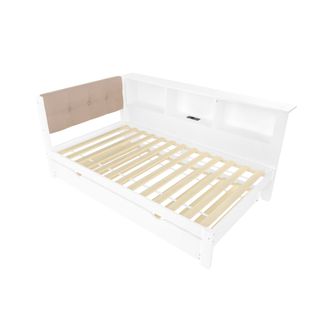 Lit D'appoint, Bois De Pin,lit Simple Extensible Avec Bande LED Dimmable, Blanc, 90x200cm