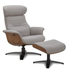 Fauteuil Et Pouf Relax Manuel - Tissu Et Chêne Naturel - Vega - Microfibre Gris