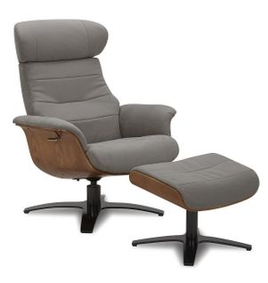 Fauteuil Et Pouf Relax Manuel - Tissu Et Chêne Naturel - Vega - Microfibre Anthracite