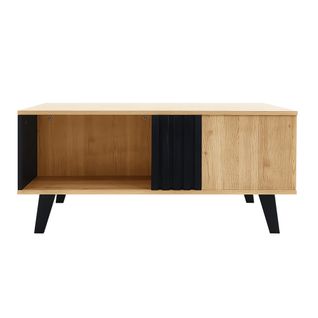 Table Basse, Fabriquée En Bois Teinté Avec Une Finition Noire, Dotée De Tiroirs, Couleur Naturelle