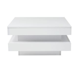 Table Basse Carrée Avec Bande Lumineuse LED Compatible Bluetooth, Blanche