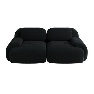 Canapé Deux Places En Velours Côtelé, Avec Accoudoirs Incurvés Et Base Antidérapante, Noir
