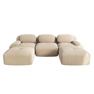 Canapé Modulable En U, Tissu Velours Côtelé, Accoudoirs Extra-larges, Beige.