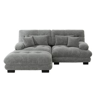 Canapé D'angle Cloud Avec Coussins Lombaires Et Coussins Décoratifs,larges Accoudoirs Et Pouf,gris