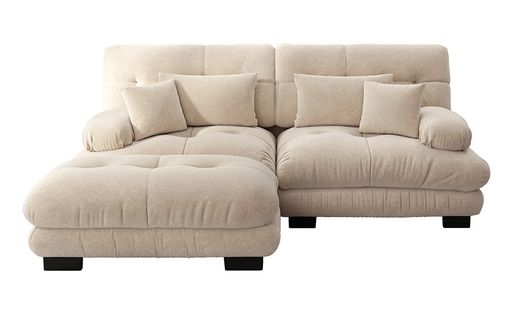 Canapé D'angle Cloud Avec Coussins Lombaires Et Coussins Décoratifs,larges Accoudoirs Et Pouf, Beige